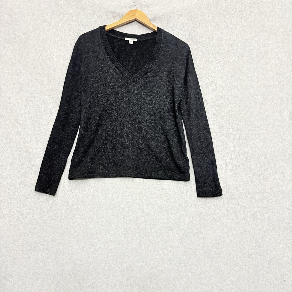 James Perse Charcoal Gray V-Neck French Terry Long Sleeve Sweater Size 1 Small